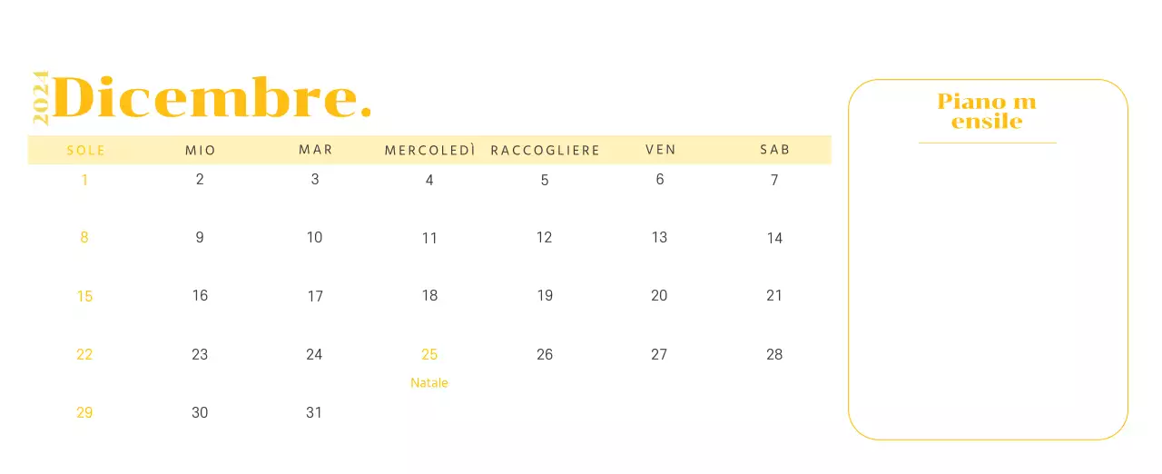 Calendario con illustrazioni giovanili su sfondo giallo e verde
