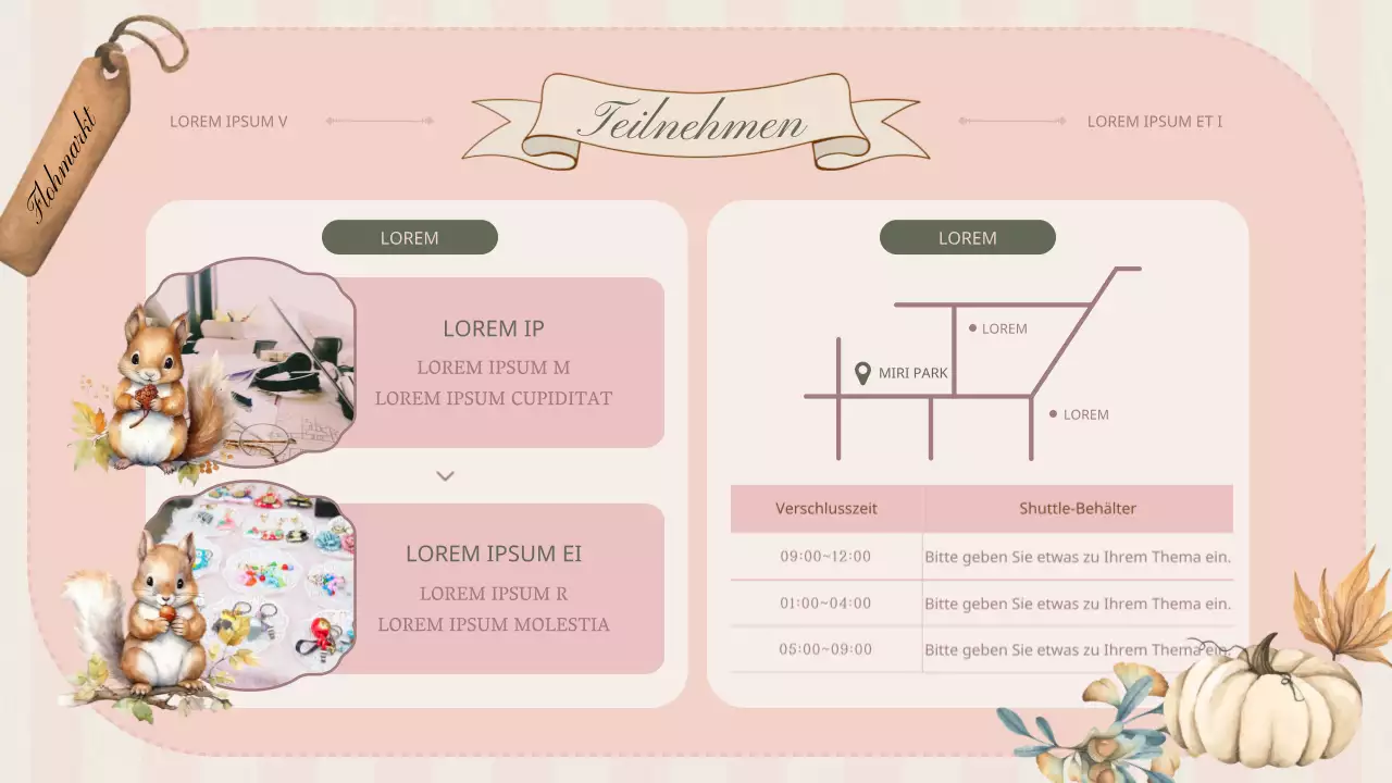 Klassischer Herbst-Flohmarkt-Planer in Rosa und Khaki