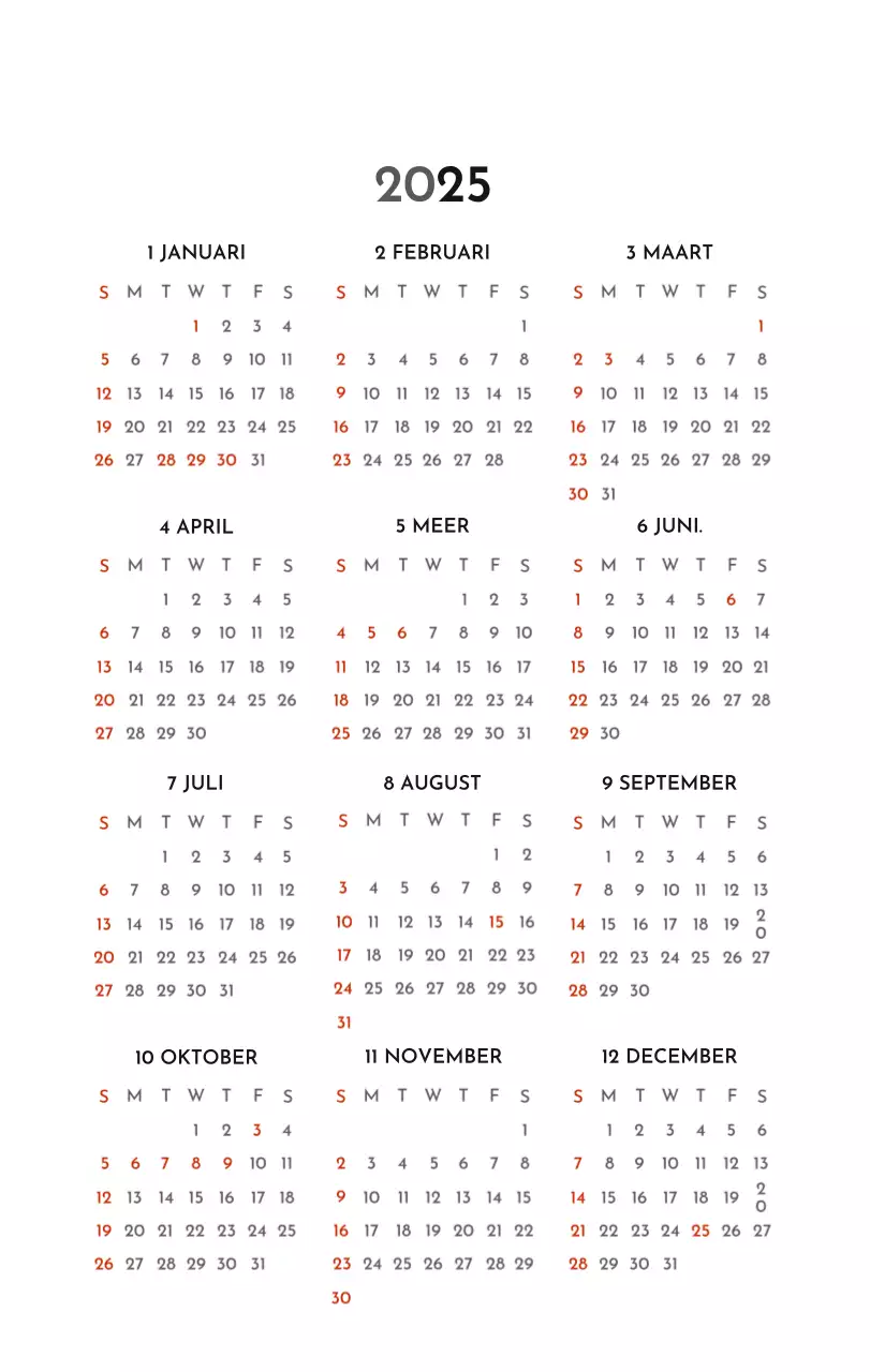 Een eenvoudige bedrijfskalender in grijs