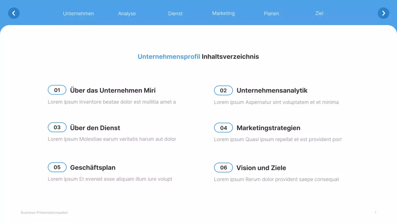 Einfache weiße und hellblaue Website Firmenprofil