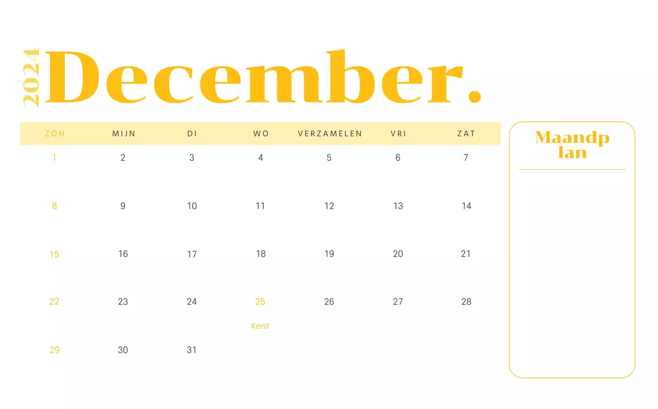 Kalender met jeugdillustraties op een gele en groene achtergrond