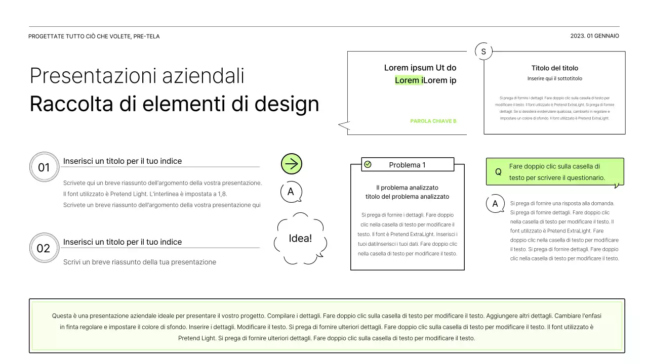 Una semplice relazione in bianco e chartreuse per introdurre un progetto