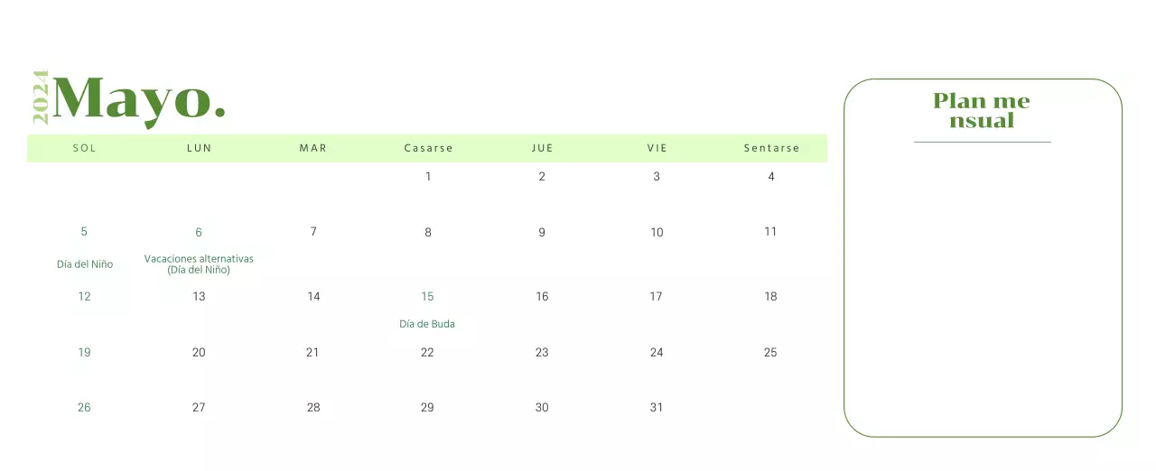 Calendario con ilustraciones juveniles sobre fondo amarillo y verde