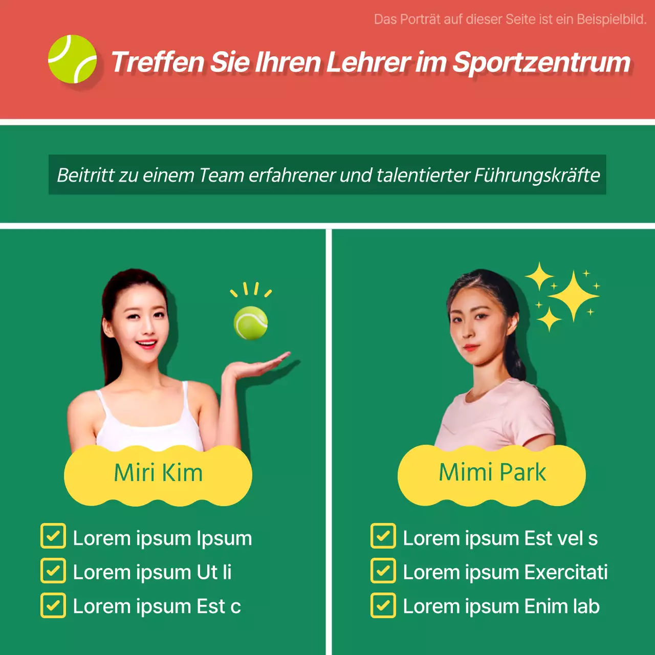 Werbung für die Mitgliedschaft in einem modernen Tennisclub in Grün und Braun
