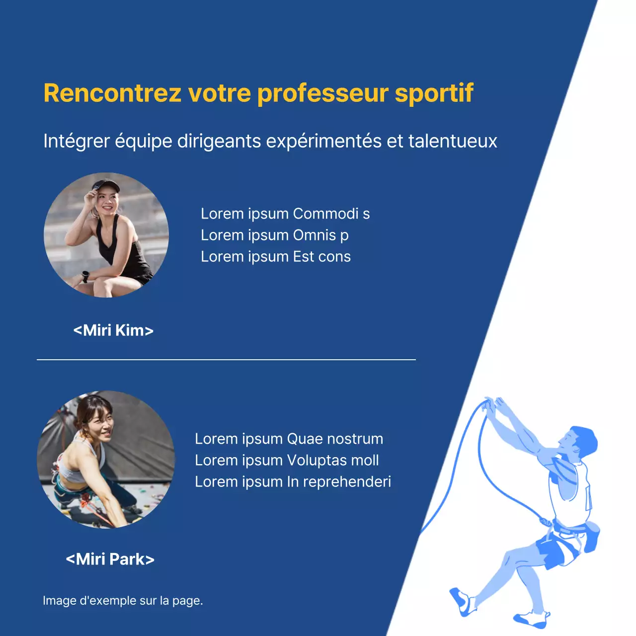 Un simple pas de recrutement d'escalade bleu et jaune