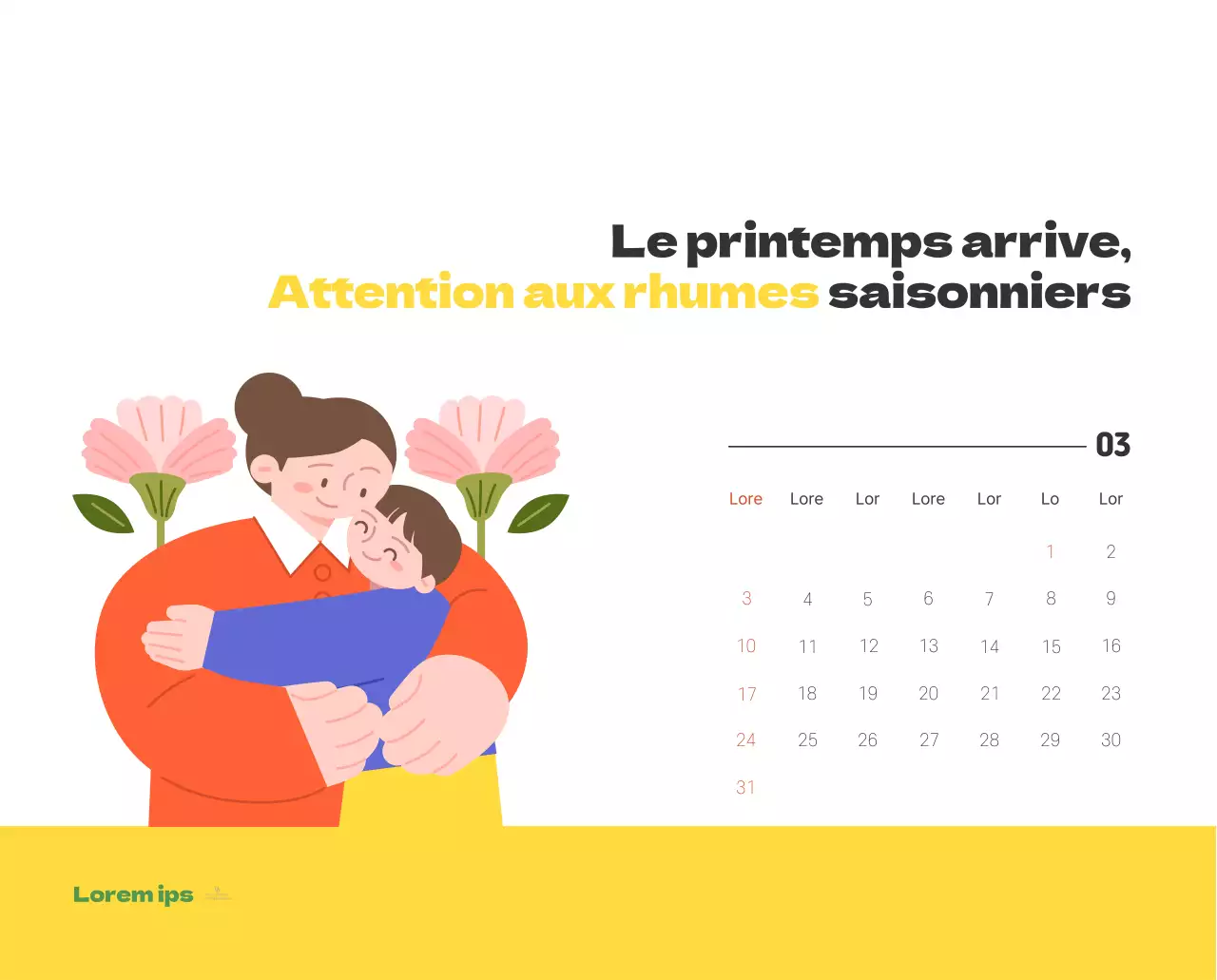Un hôpital festif avec des illustrations sur le thème de la santé et de la famille et des accents colorés.
