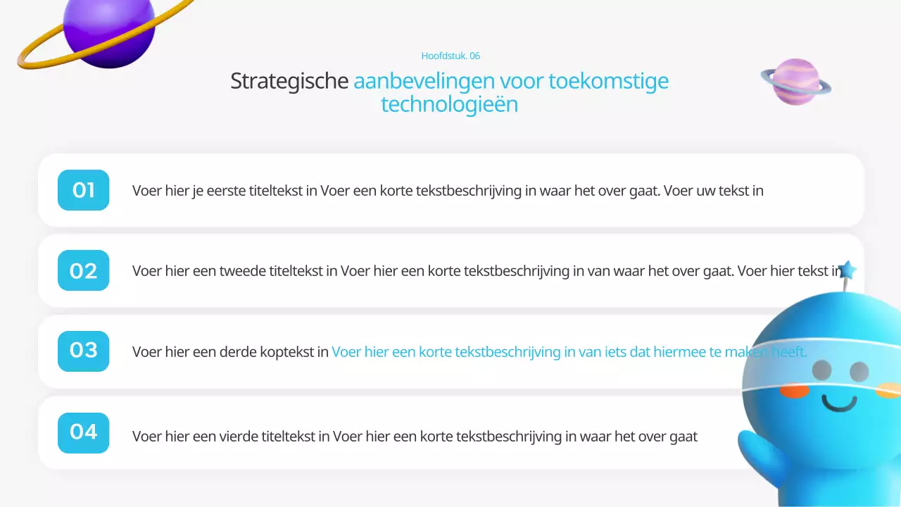 Een kitscherig blauw-geel futuristisch trainingsdek voor technologische prognoses