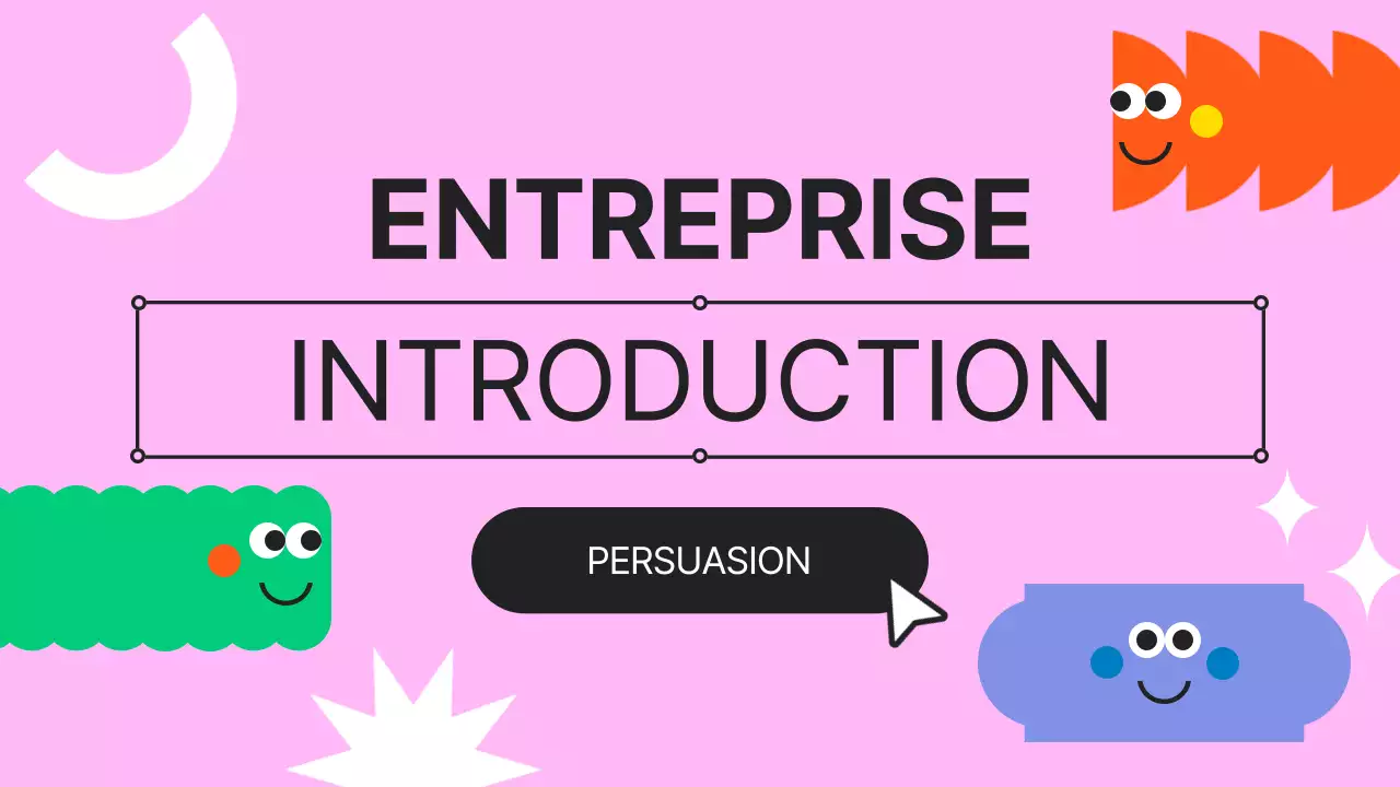 Un pitch d'entreprise rose et mauve kitsch avec un profil d'entreprise