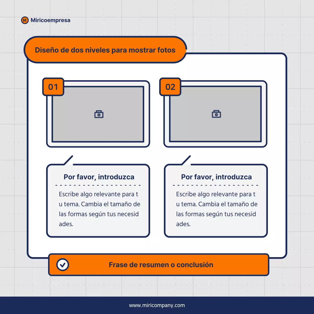 Propuesta minimalista de discurso empresarial en naranja y azul marino