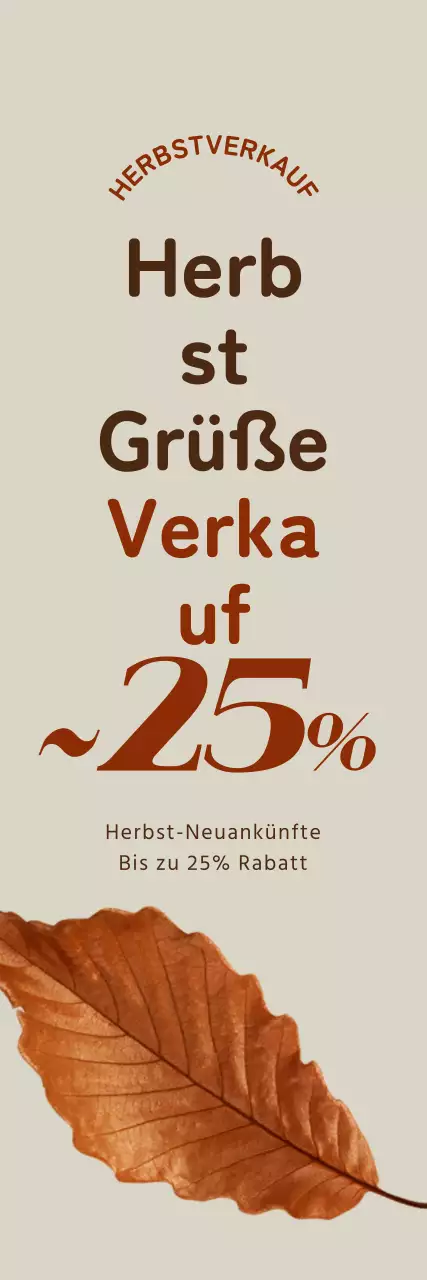 Herbstwerbung mit einem sauberen Rabatt und einem Bild von fallenden Blättern in einer braunen Akzentfarbe