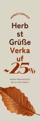 Herbstwerbung mit einem sauberen Rabatt und einem Bild von fallenden Blättern in einer braunen Akzentfarbe