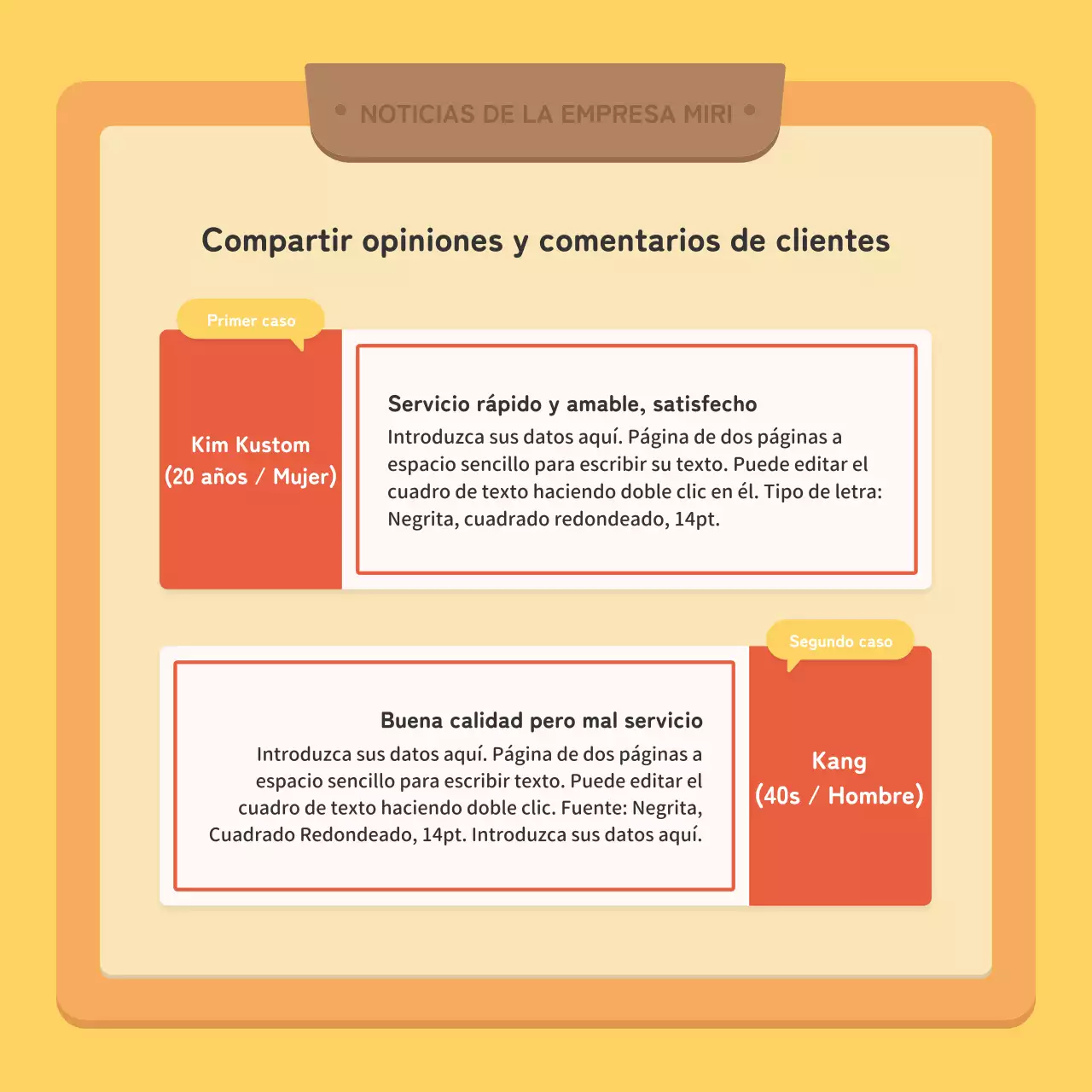 Un boletín corporativo kitsch en rojo y amarillo