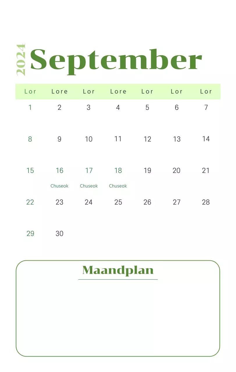 Kalender met jeugdillustraties op een gele en groene achtergrond