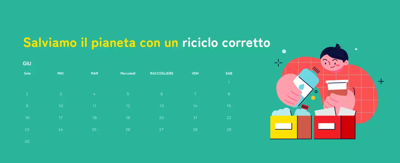 Celebrazione delle festività natalizie con illustrazioni colorate di persone e del pianeta.