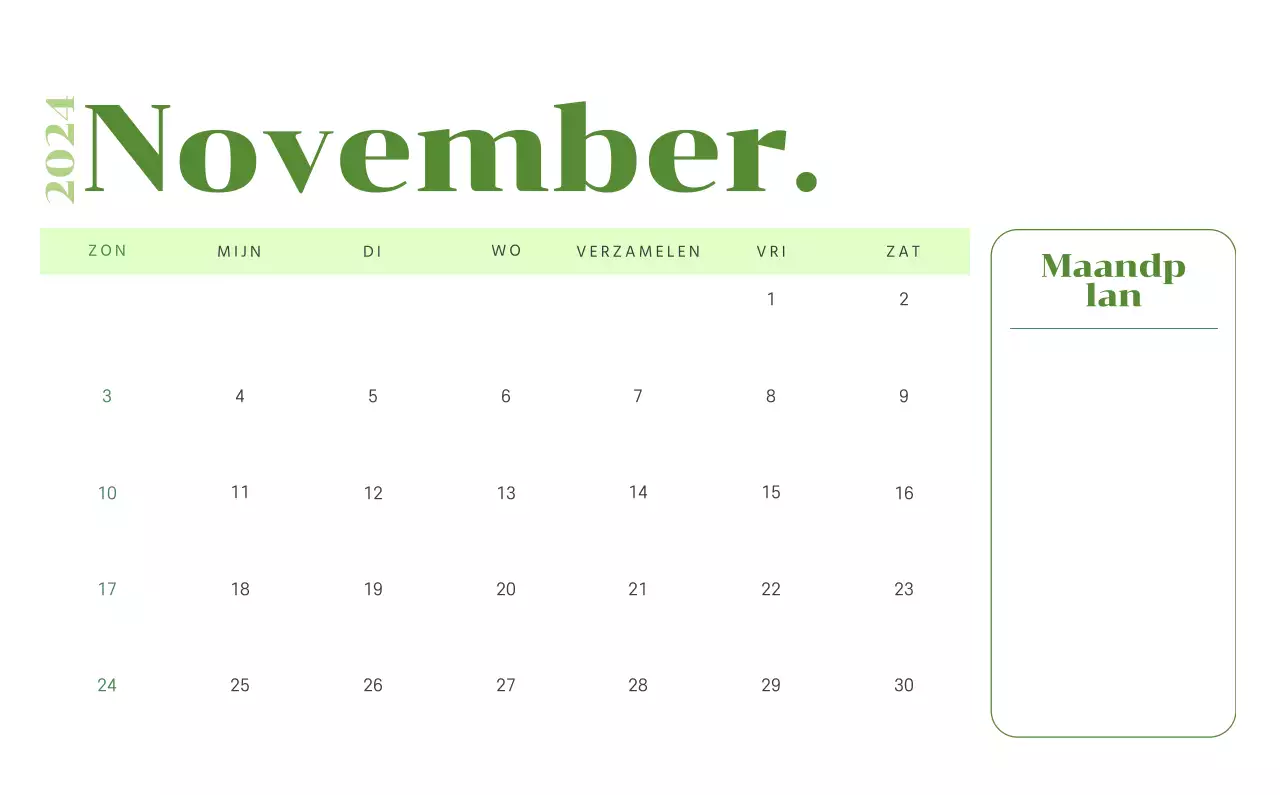 Kalender met jeugdillustraties op een gele en groene achtergrond