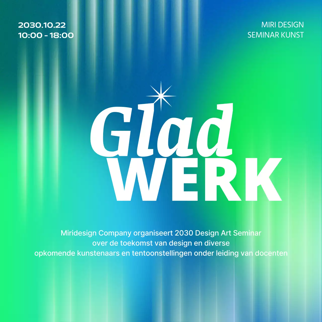 Kunstseminars in blauw en chartreuse cybernetisch promoten