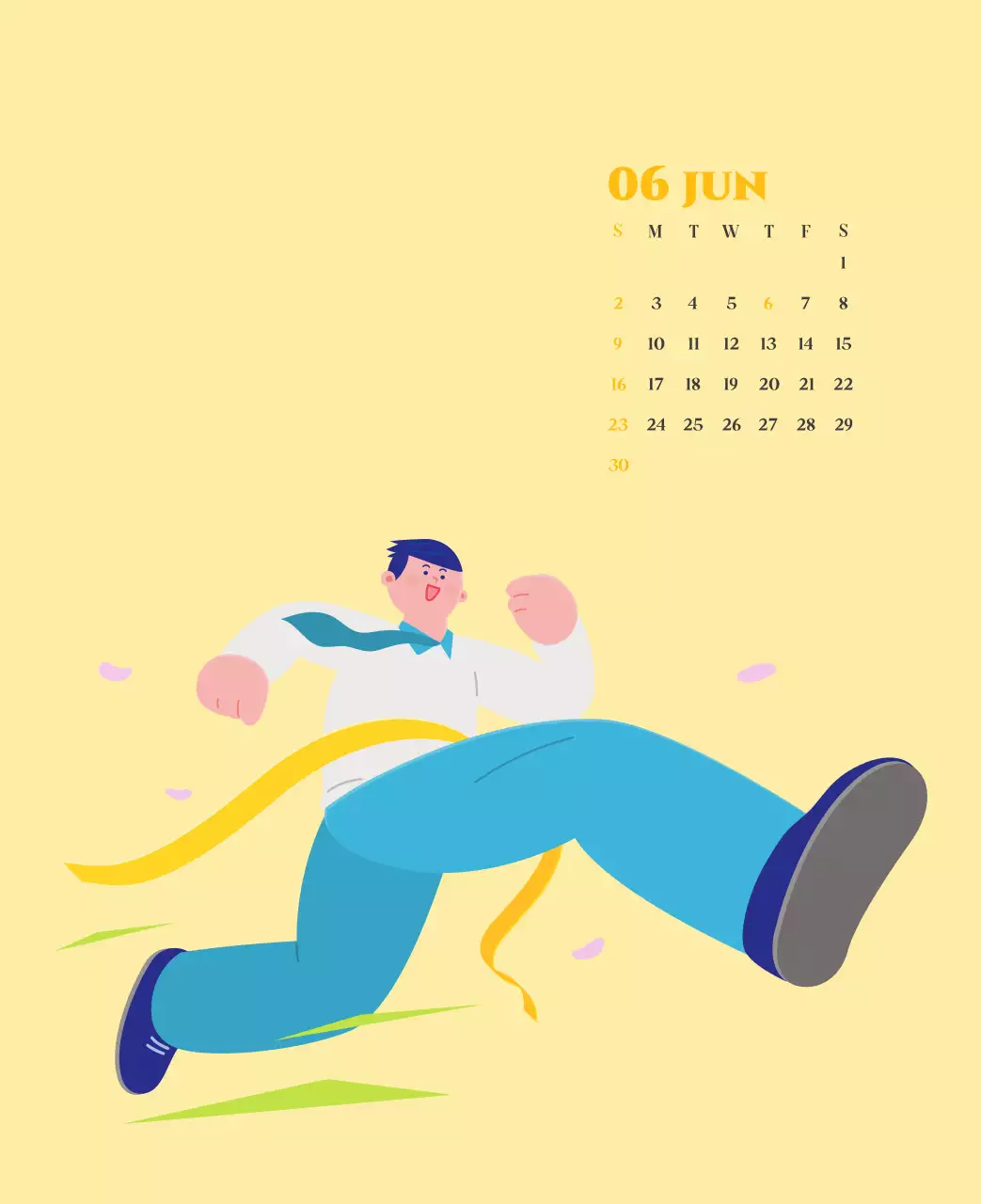 Kalender met jeugdillustraties op een gele en groene achtergrond