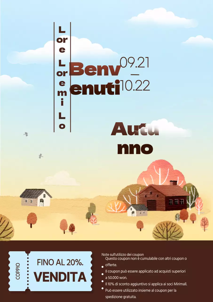 Una vendita di shopping autunnale con paesaggi e font autunnali arricchiti da graziose illustrazioni sentimentali ad acquerello.