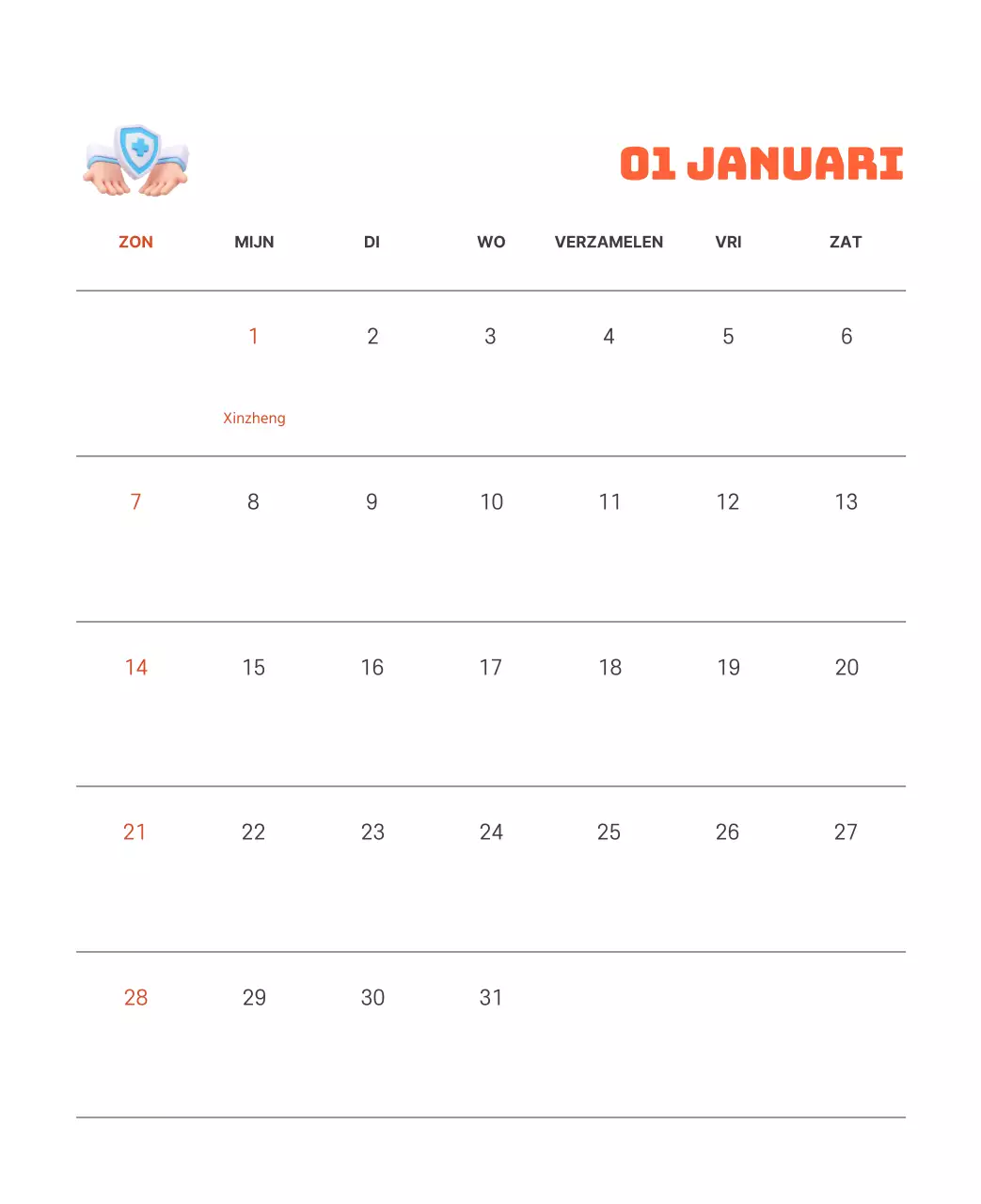 Een feestelijk ziekenhuis met illustraties met gezondheids- en gezinsthema's en kleurrijke accenten