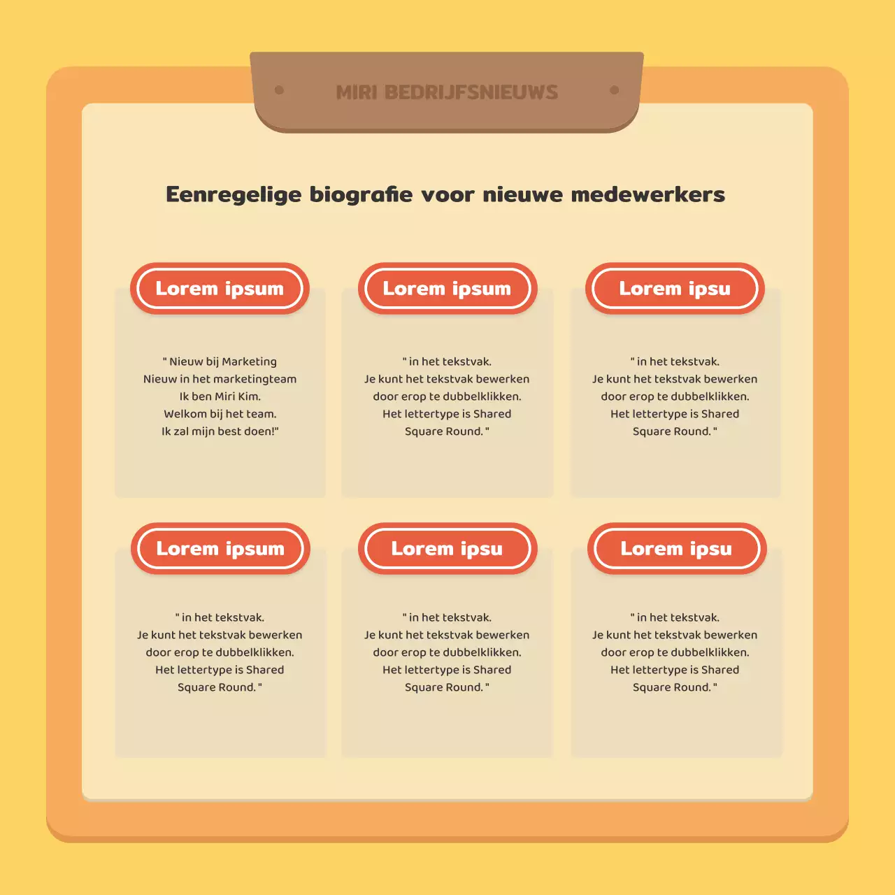 Een kitscherige zakelijke nieuwsbrief in rood en geel