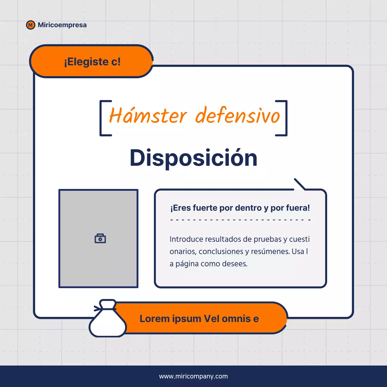 Propuesta minimalista de discurso empresarial en naranja y azul marino