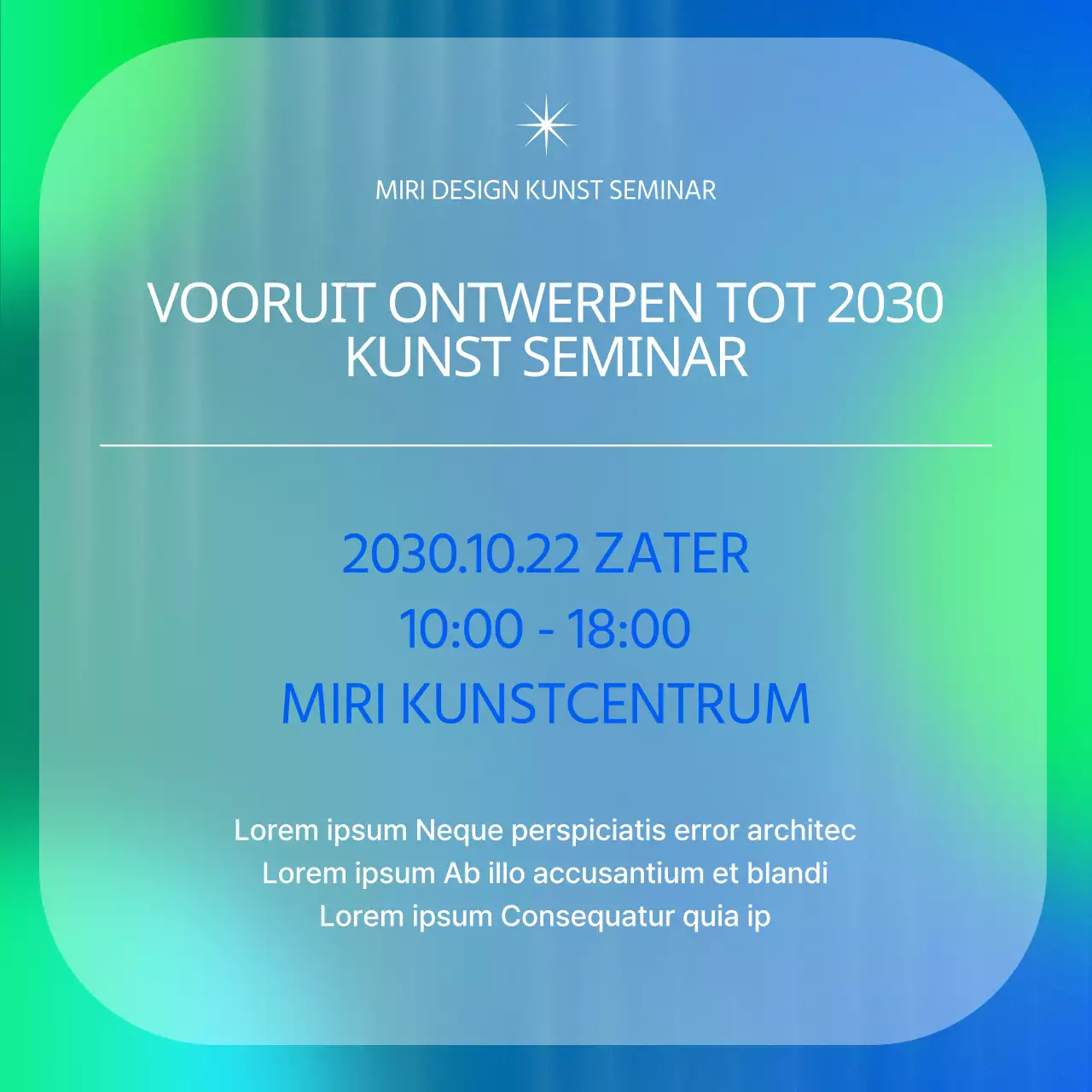 Kunstseminars in blauw en chartreuse cybernetisch promoten
