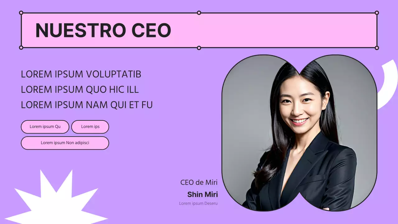 Una presentación de empresa kitsch en rosa y malva con un perfil de empresa