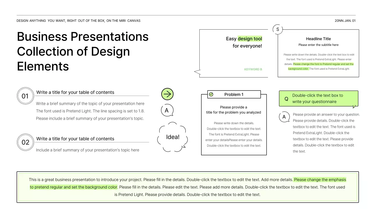 A simple white and chartreuse report to introduce your project