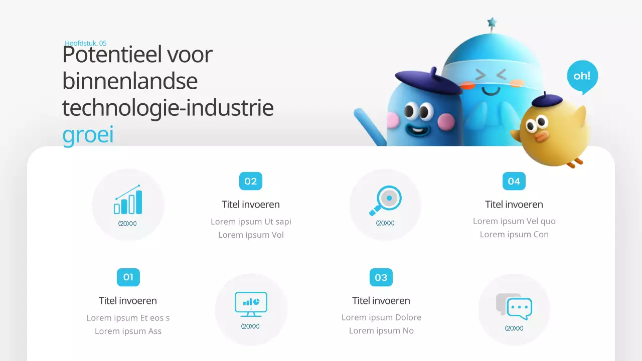 Een kitscherig blauw-geel futuristisch trainingsdek voor technologische prognoses