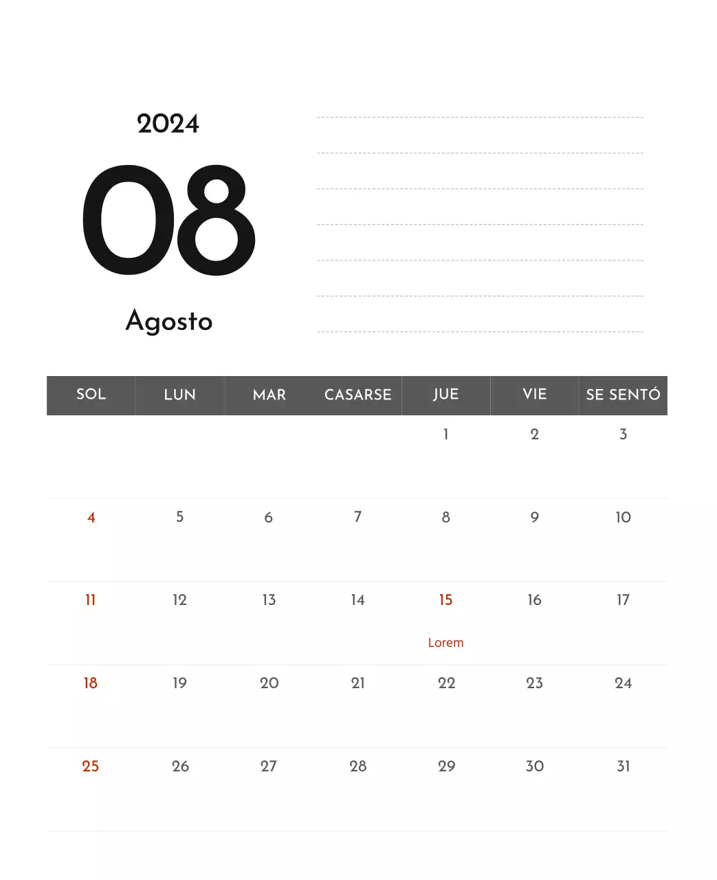 Un sencillo calendario corporativo en gris