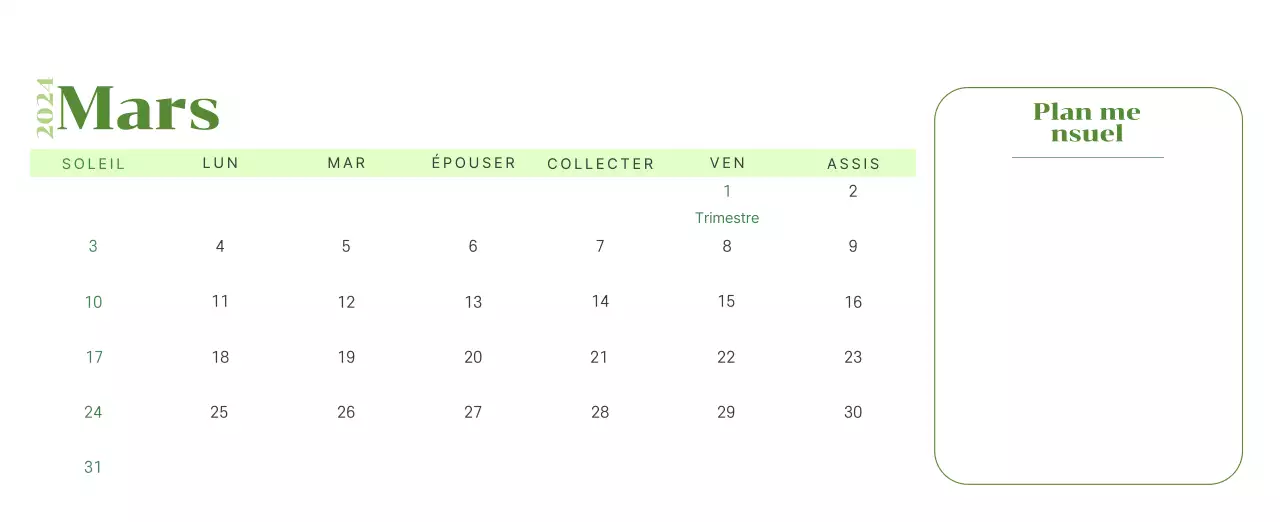 Calendrier avec illustrations de jeunes sur fond jaune et vert