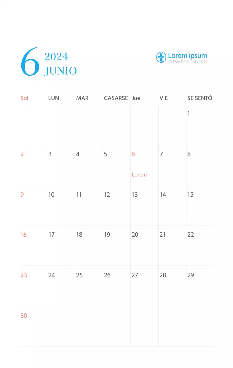 Calendario eclesiástico azul de concepto moderno