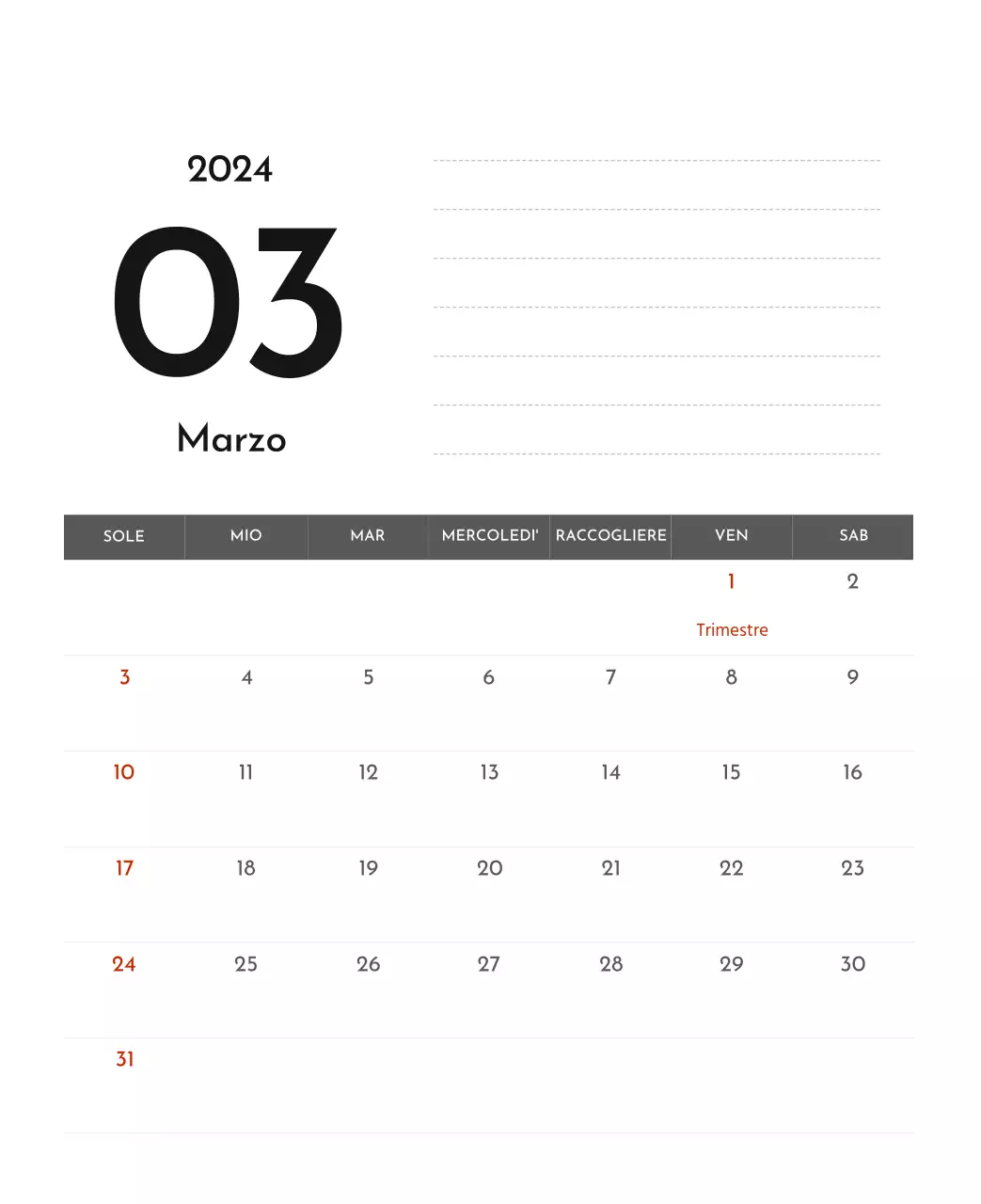 Un semplice calendario aziendale in grigio