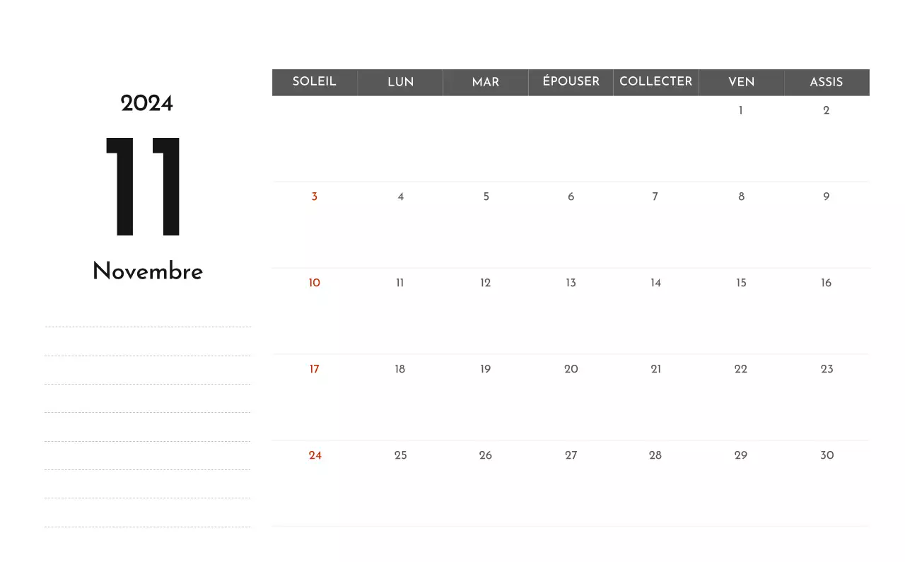 Un calendrier d'entreprise simple en gris
