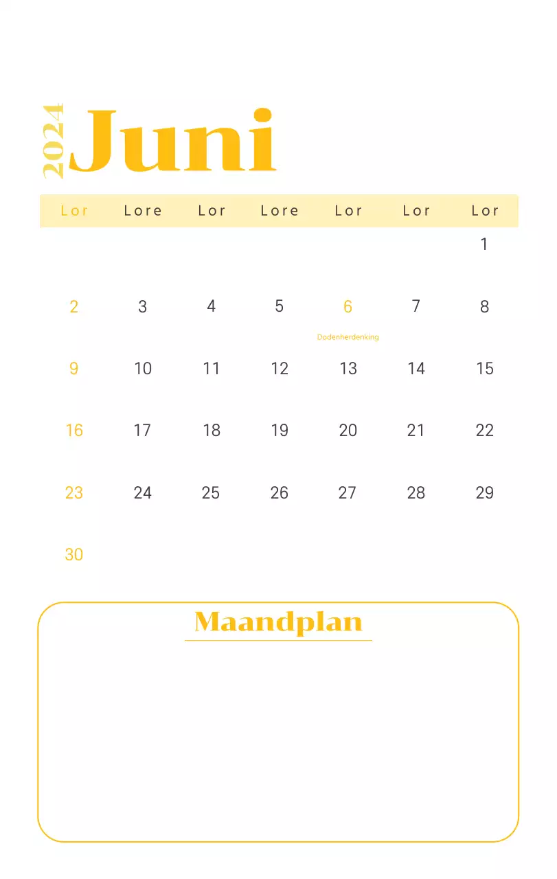 Kalender met jeugdillustraties op een gele en groene achtergrond