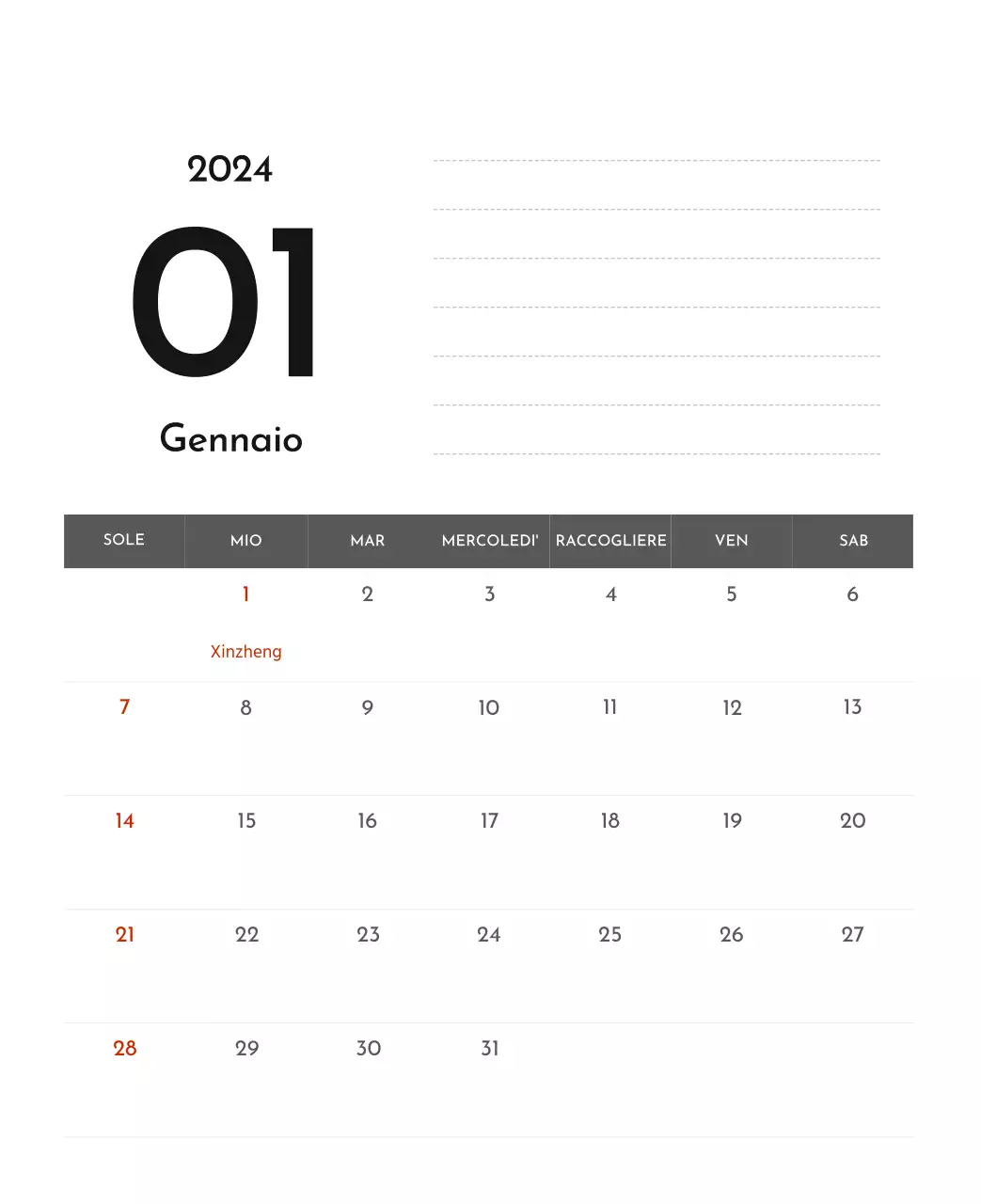 Un semplice calendario aziendale in grigio