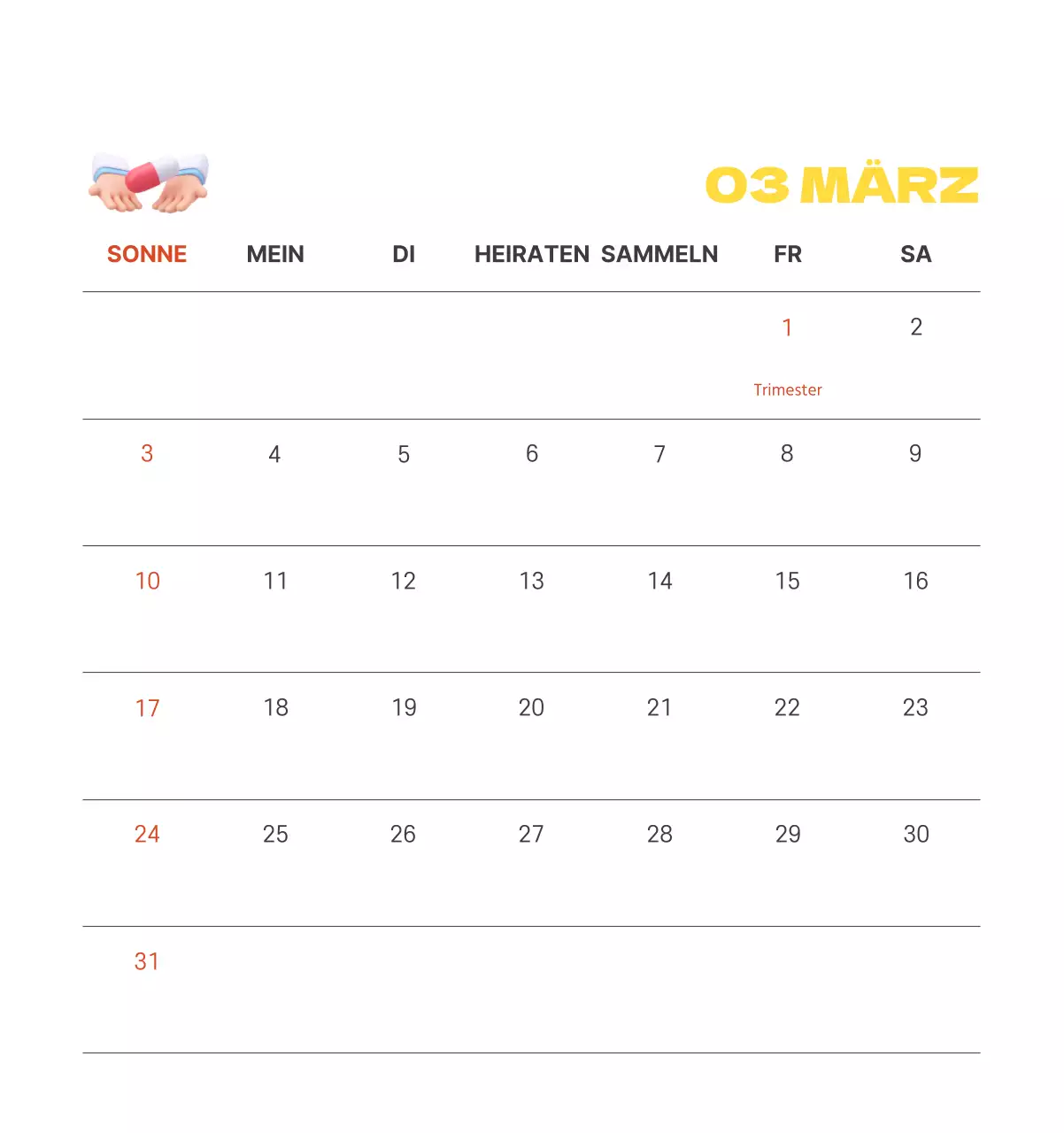 Ein festliches Krankenhaus mit Illustrationen zum Thema Gesundheit und Familie und farbenfrohen Akzenten