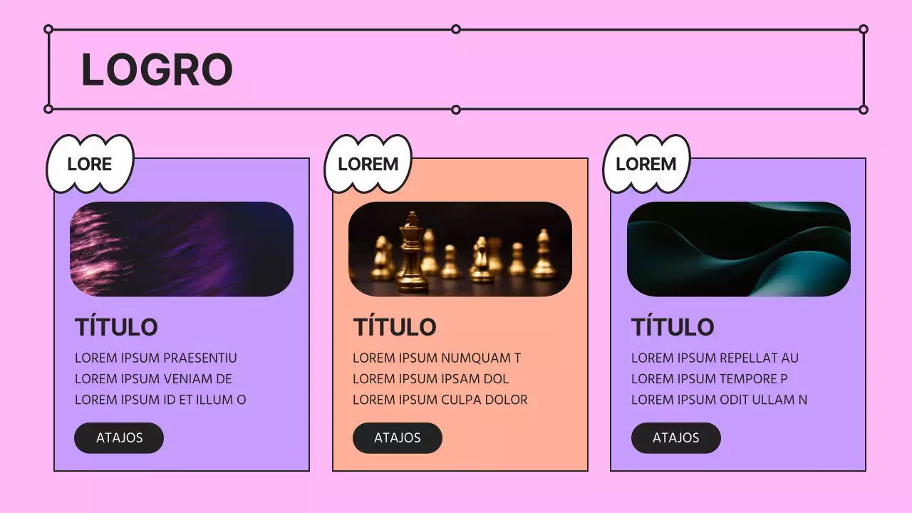 Una presentación de empresa kitsch en rosa y malva con un perfil de empresa