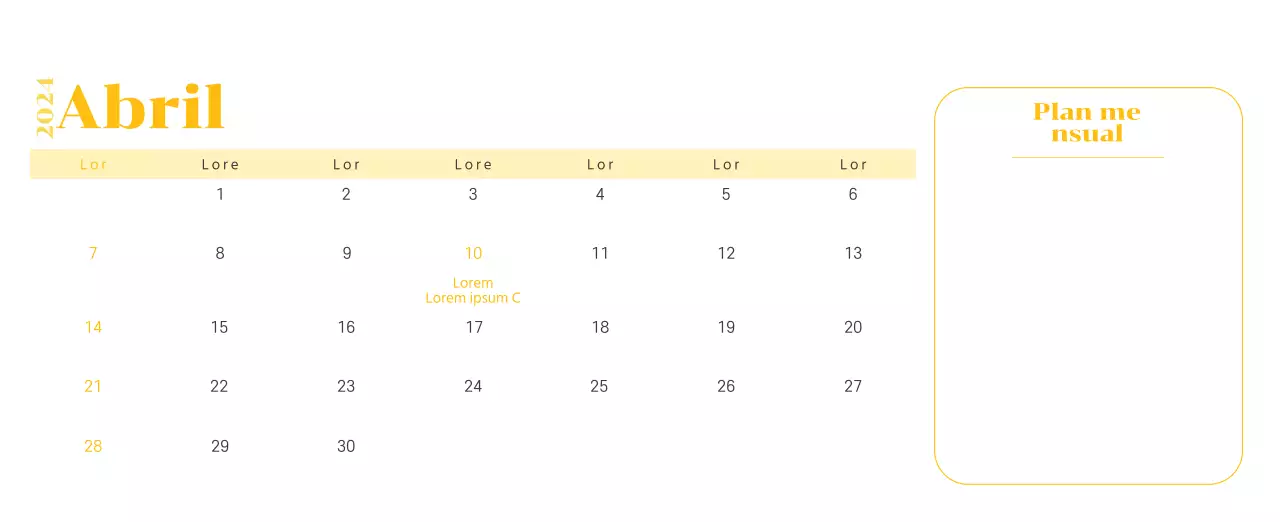 Calendario con ilustraciones juveniles sobre fondo amarillo y verde