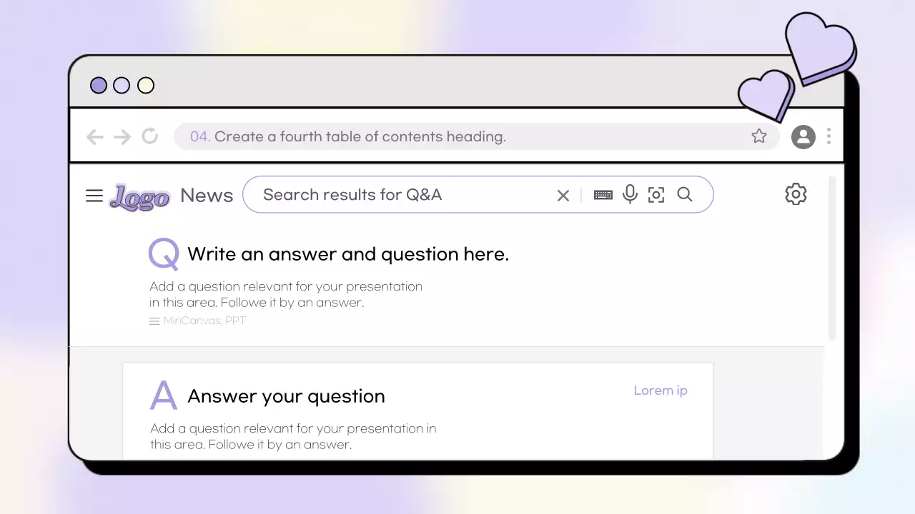 라벤더의 귀여운 하트배경이 있는 사이트 홍보