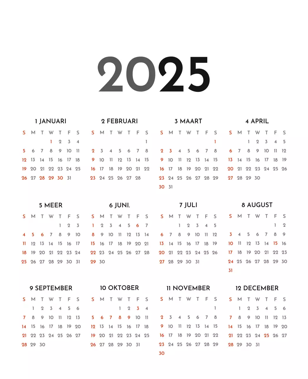 Een eenvoudige bedrijfskalender in grijs