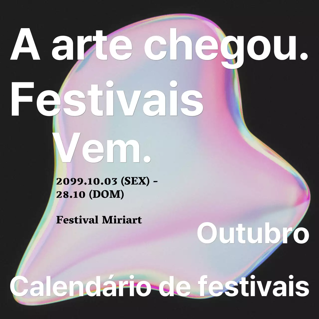 Anúncio de um festival de arte kitsch com um arco-íris de cores cor-de-rosa