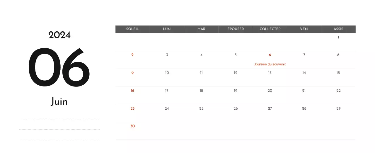Un calendrier d'entreprise simple en gris