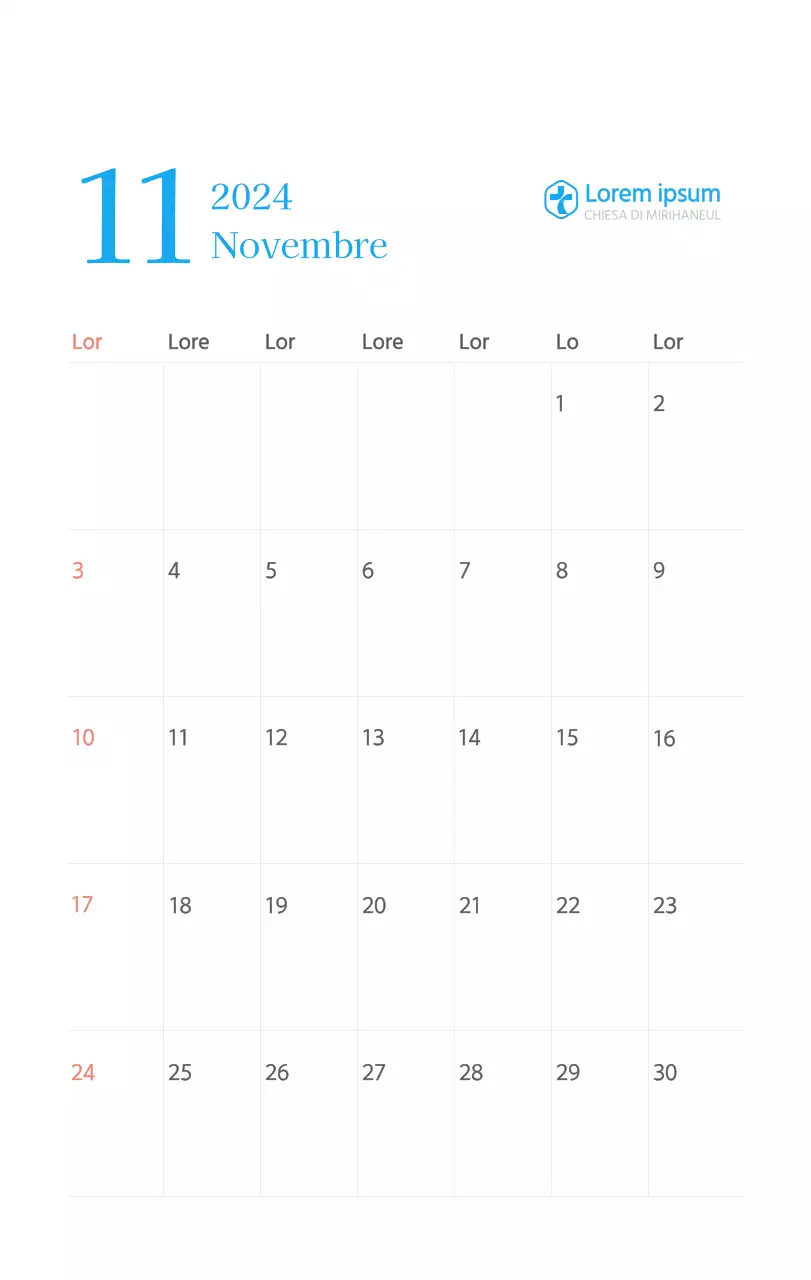 Calendario ecclesiastico blu di concezione moderna