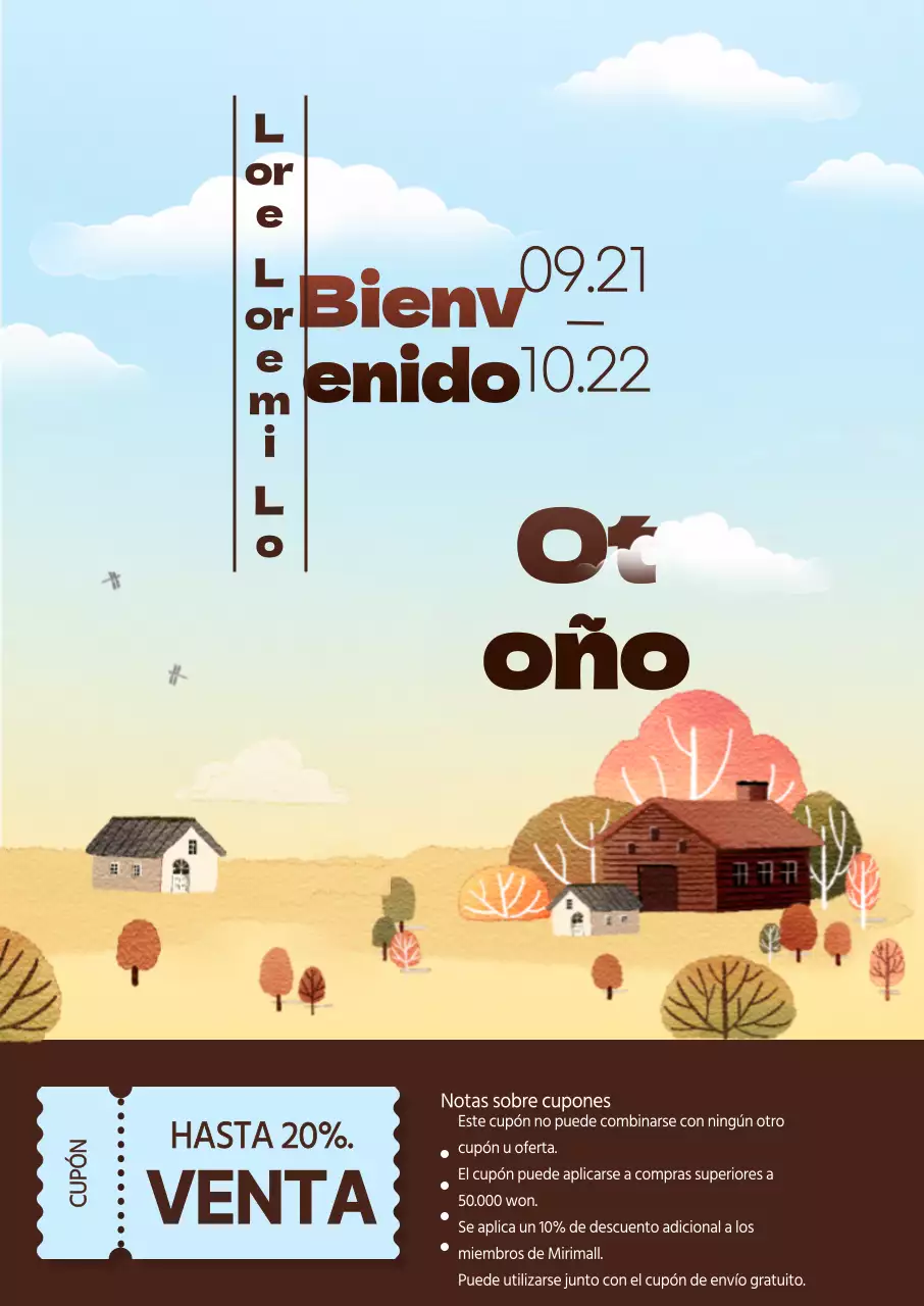 Una venta de compras otoñal con paisajes y fuentes otoñales acentuados con bonitas y sentimentales ilustraciones en acuarela.