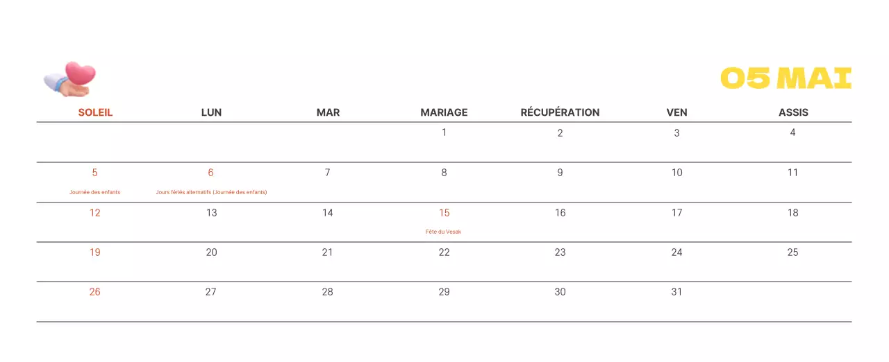 Un hôpital festif avec des illustrations sur le thème de la santé et de la famille et des accents colorés.