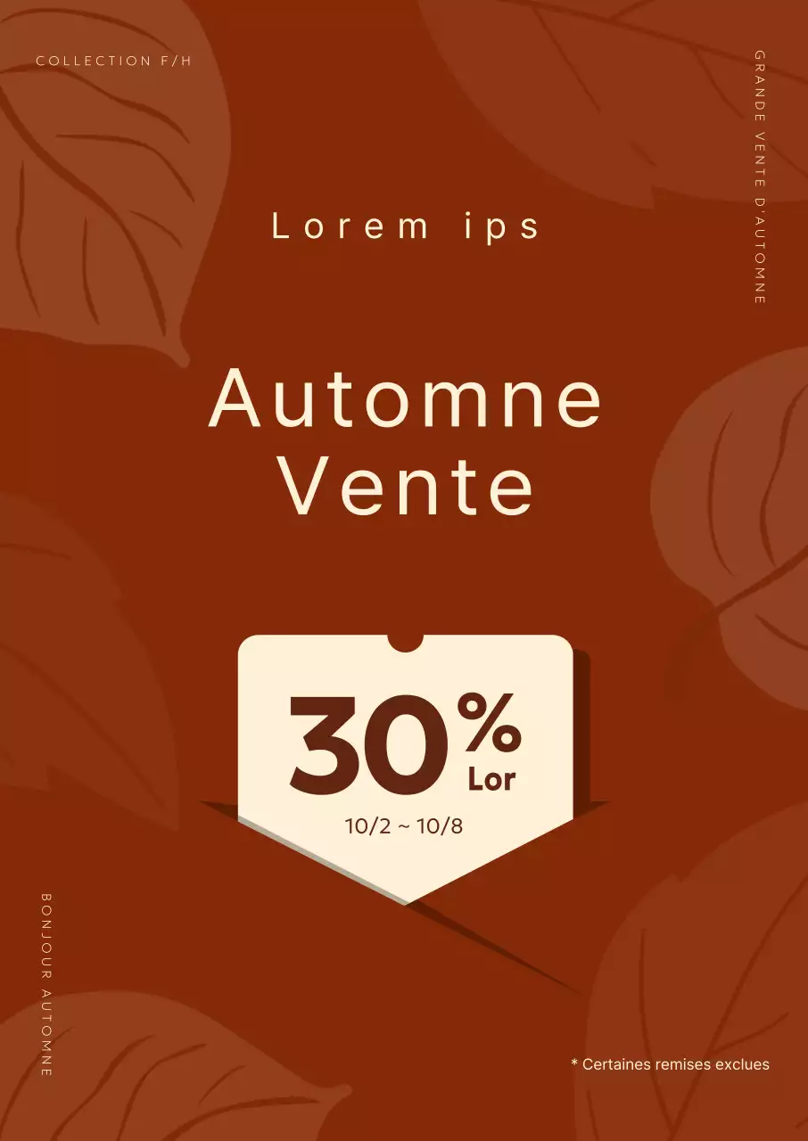 Promotion d'automne mettant en évidence une remise avec un motif graphique de feuilles sur un fond marron