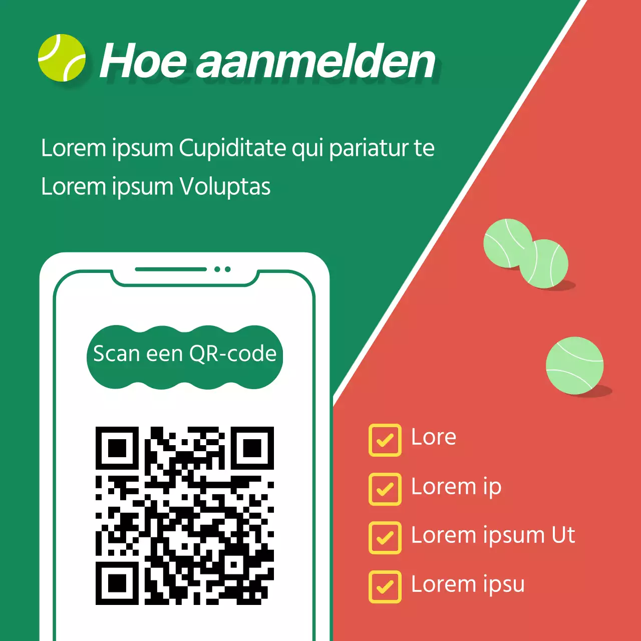 Promoot het lidmaatschap van een moderne tennisclub in groen en bruin