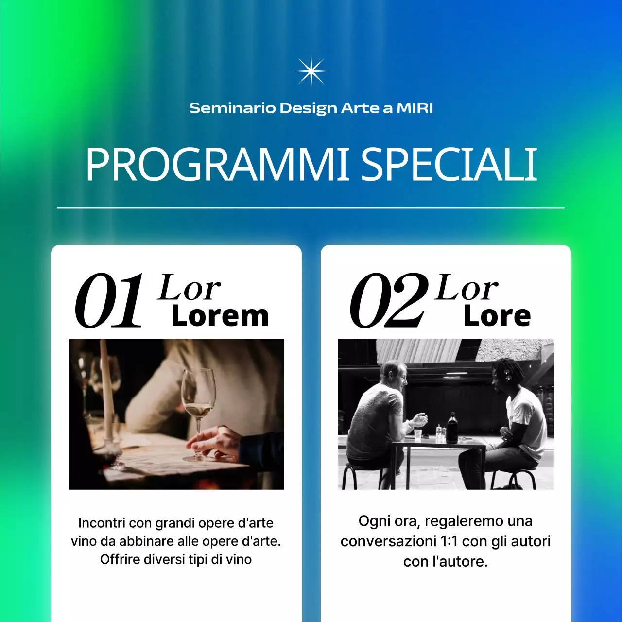 Promozione di seminari d'arte in blu e chartreuse cibernetico