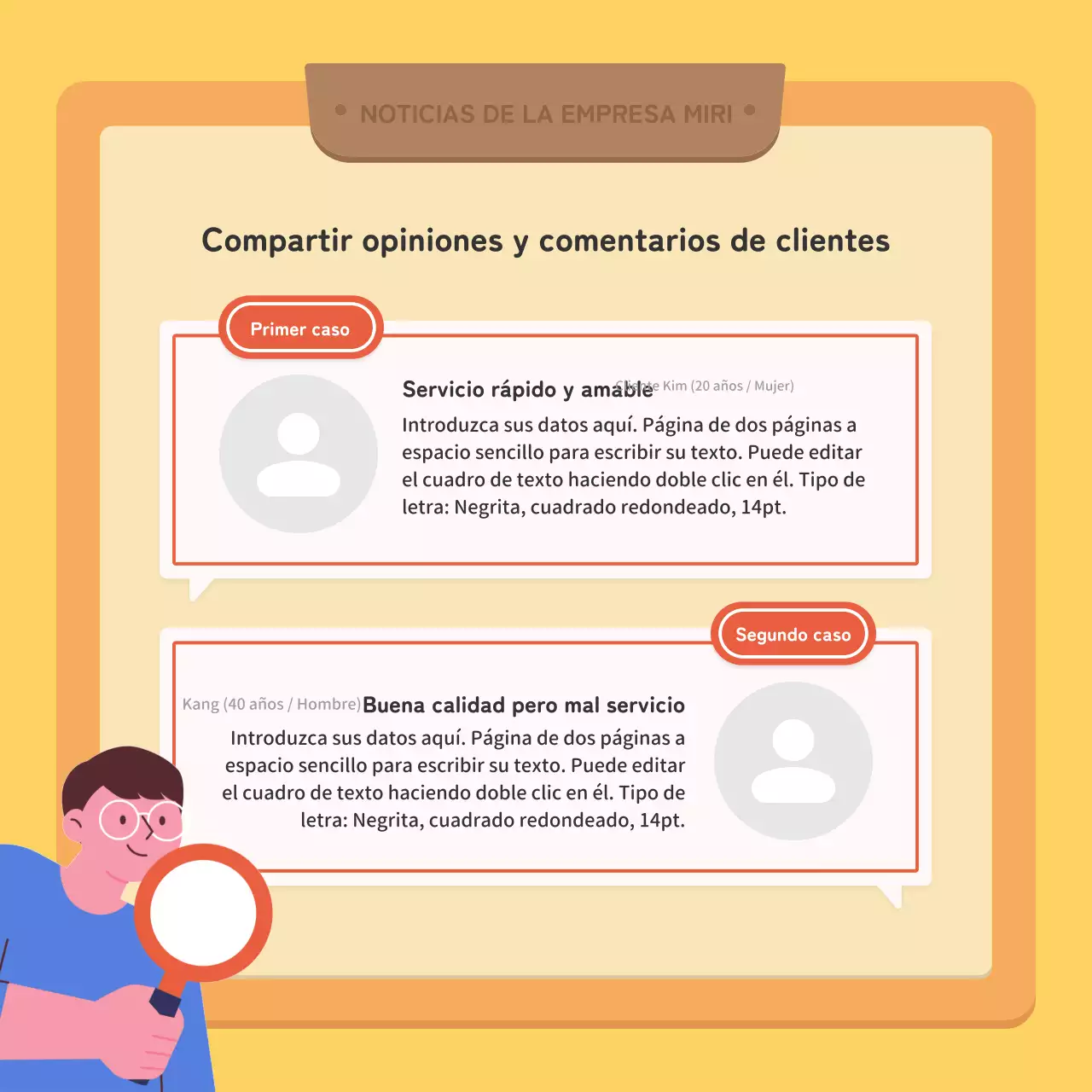 Un boletín corporativo kitsch en rojo y amarillo